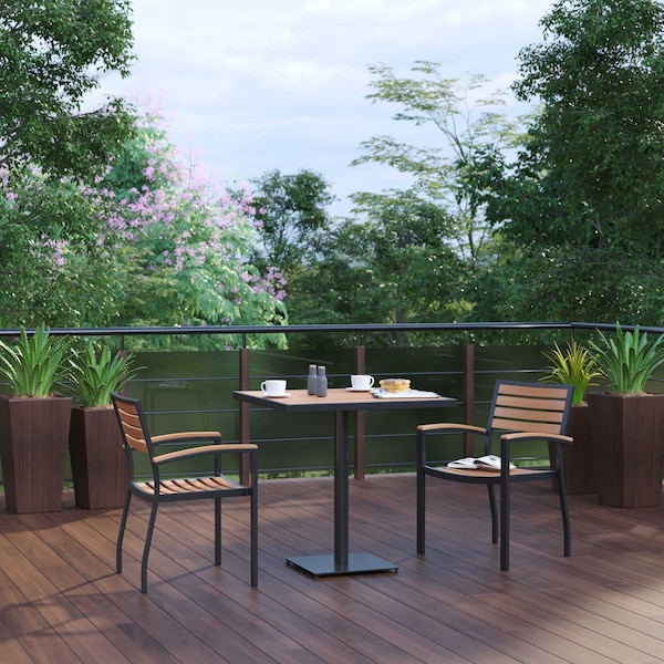 Flash Furniture 30" Square Faux Teak Patio Table & 2 Club Chairs XU-DG-104560062-GG - main